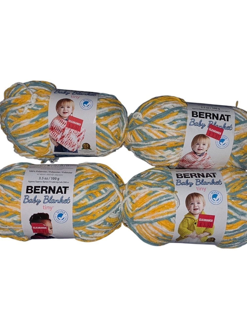 Bernat Baby Blanket Tiny Yarn Bundle in Yellow, White & Blue